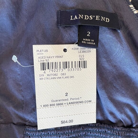 Land's End Blue/White Geometric Sleeveless V-Neck Dress NWT, Size 2 - Picture 8 of 10